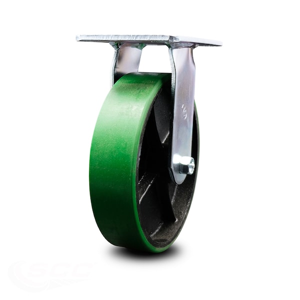 8 Inch Heavy Duty Green Poly on Cast Iron Rigid Caster with Ball Bearing SCC